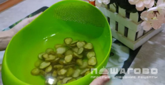 Фото приготовления рецепта: Салат из соленых огурцов с луком и постным маслом - шаг 1