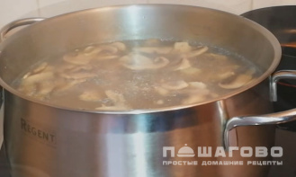 Фото приготовления рецепта: Куриный суп с грибами шампиньонами и зеленью - шаг 4