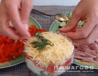 Фото приготовления рецепта: Слоеный салат-коктейль с ветчиной и болгарским перцем - шаг 3